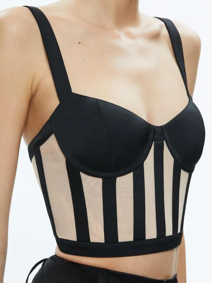 Tops Women Alice Olivia HELENE STRIPED BUSTIER TOP Blackalmond