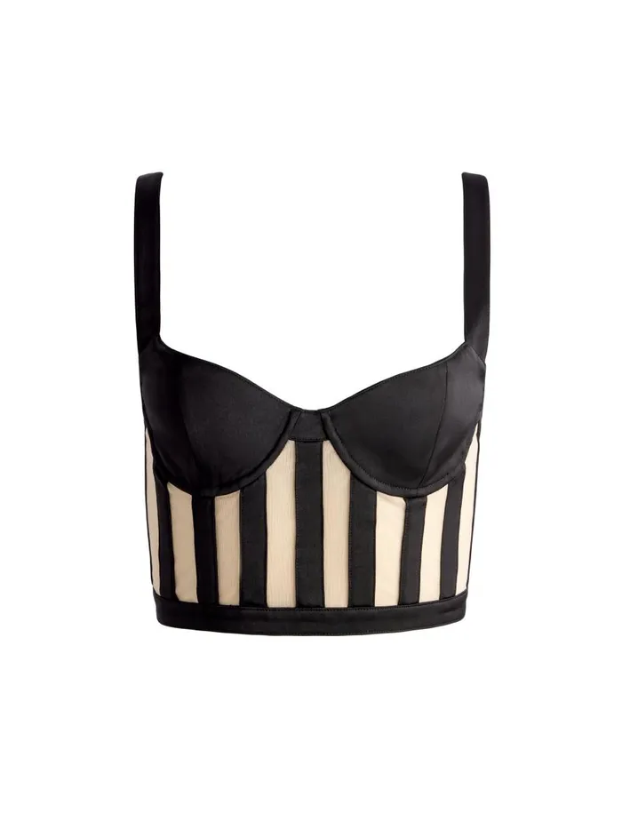 Tops Women Alice Olivia HELENE STRIPED BUSTIER TOP Blackalmond