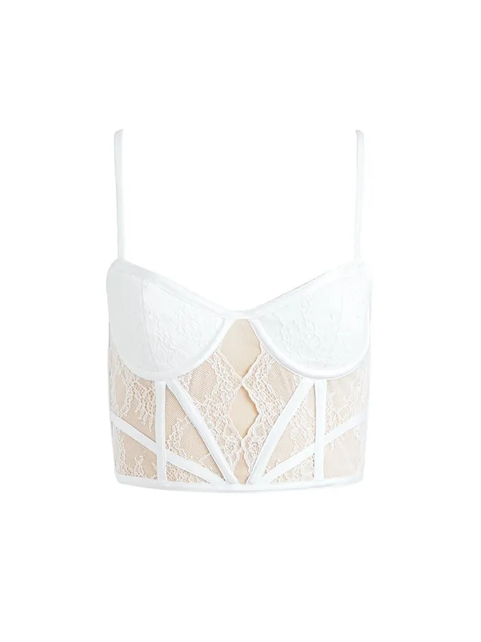 Tops Women Alice Olivia IZZY LACE BUSTIER TOP Off White