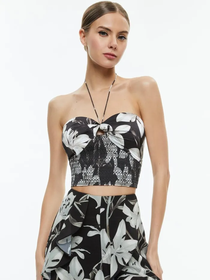 Tops Women Alice Olivia LIVIA HALTER CROPPED TOP Stargazer Black Lg