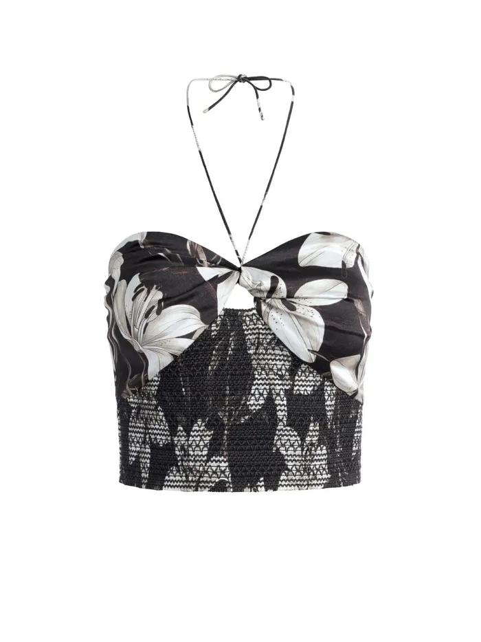 Tops Women Alice Olivia LIVIA HALTER CROPPED TOP Stargazer Black Lg
