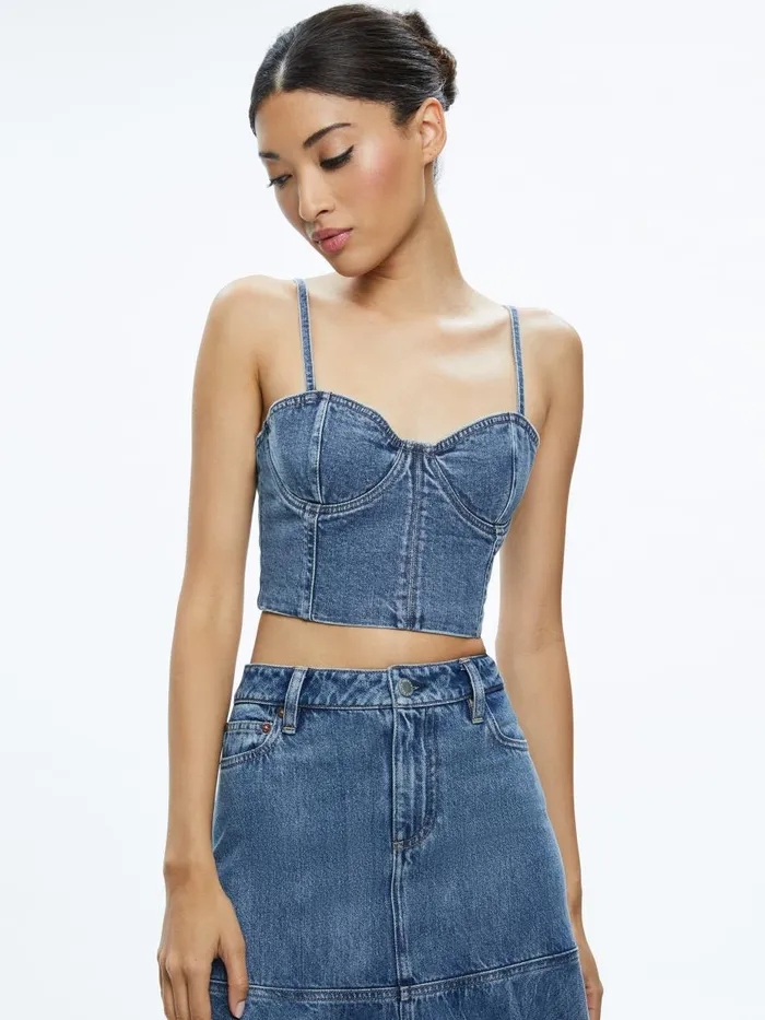 Tops Women Alice Olivia NATACHA SPAGHETTI STRAP BUSTIER Brooklyn Blue