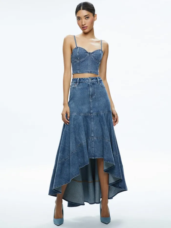 Tops Women Alice Olivia NATACHA SPAGHETTI STRAP BUSTIER Brooklyn Blue