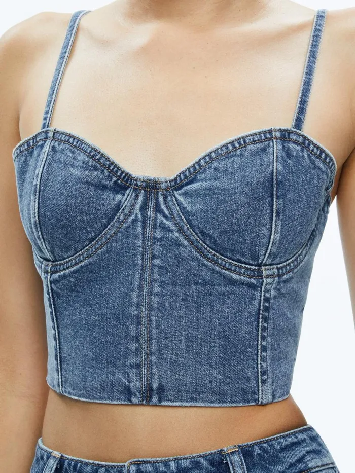 Tops Women Alice Olivia NATACHA SPAGHETTI STRAP BUSTIER Brooklyn Blue