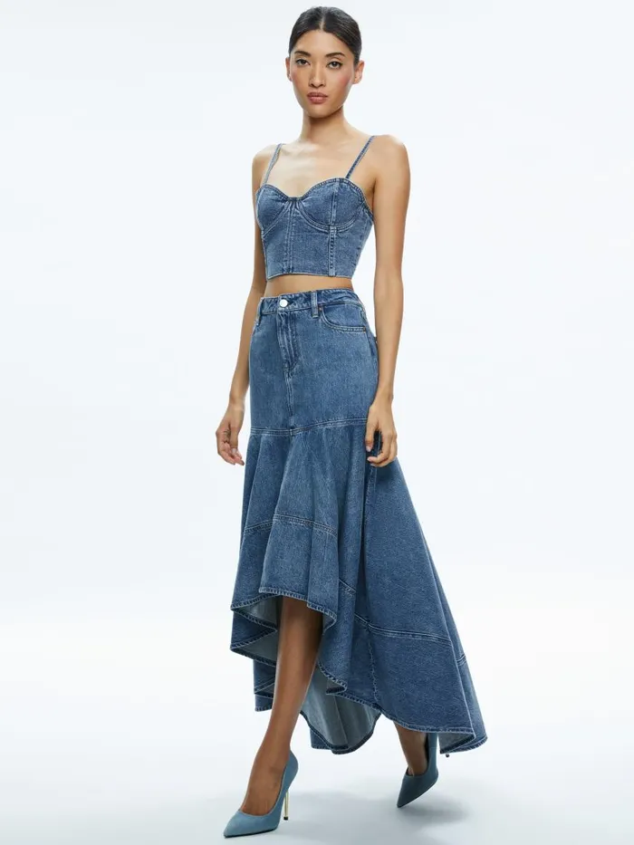 Tops Women Alice Olivia NATACHA SPAGHETTI STRAP BUSTIER Brooklyn Blue