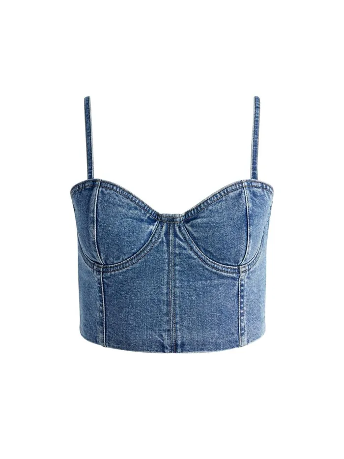 Tops Women Alice Olivia NATACHA SPAGHETTI STRAP BUSTIER Brooklyn Blue