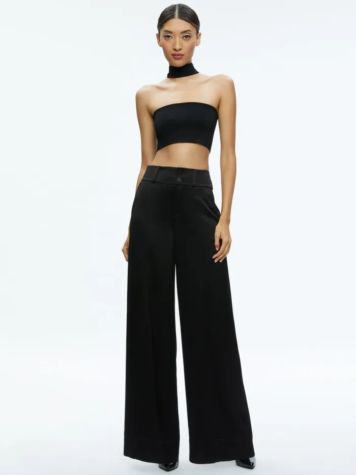 Tops Women Alice Olivia RAYA MOCK NECK RACERBACK CROPPED PULLOVER Black