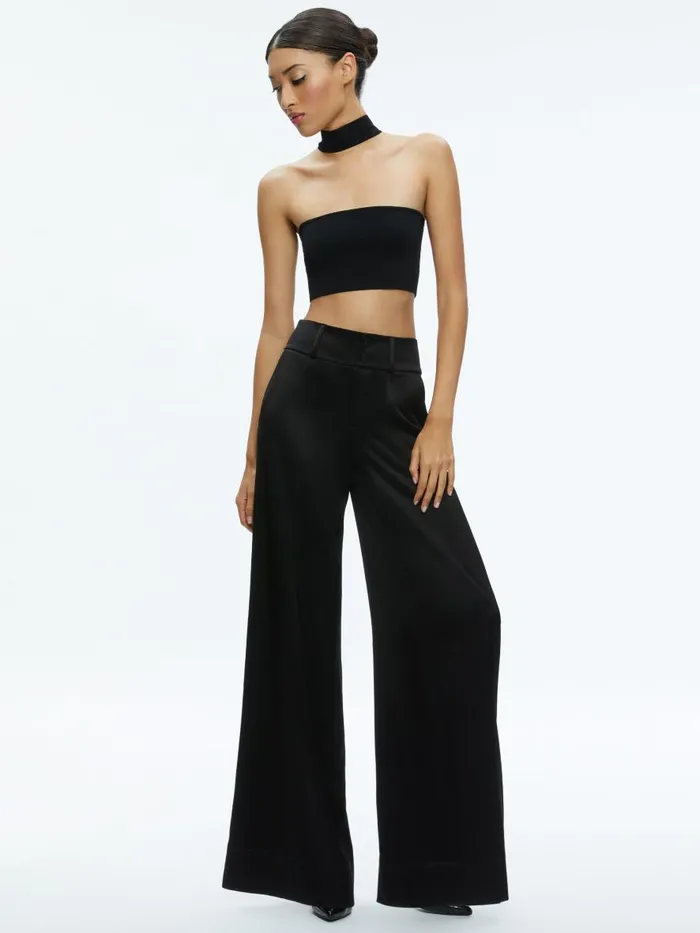 Tops Women Alice Olivia RAYA MOCK NECK RACERBACK CROPPED PULLOVER Black