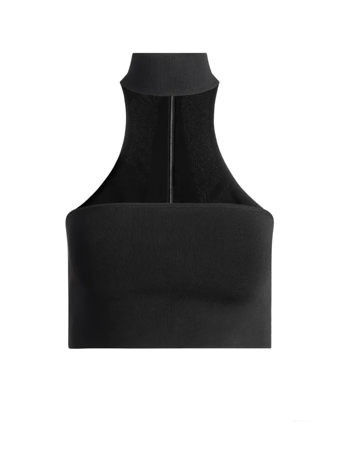 Tops Women Alice Olivia RAYA MOCK NECK RACERBACK CROPPED PULLOVER Black