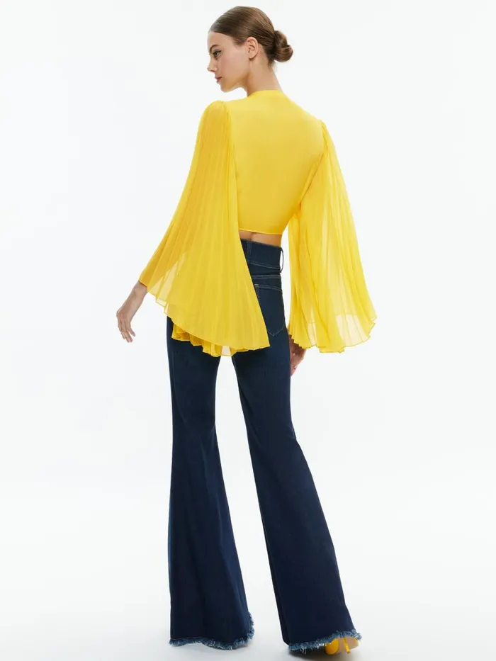 Tops Women Alice Olivia ROCHELLE TIE FRONT PLEATED CROP TOP Happy Yellow