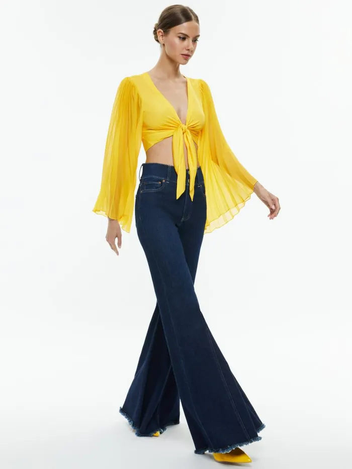 Tops Women Alice Olivia ROCHELLE TIE FRONT PLEATED CROP TOP Happy Yellow