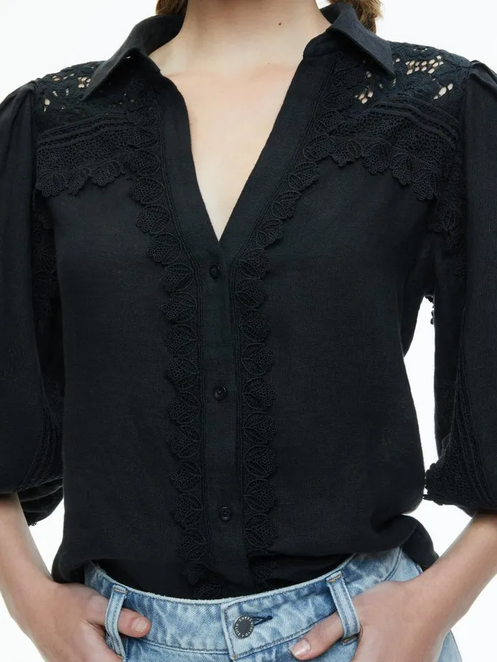 Tops Women Alice Olivia VENTY BUTTON FRONT BLOUSE Black