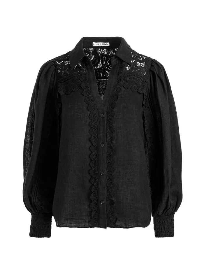 Tops Women Alice Olivia VENTY BUTTON FRONT BLOUSE Black