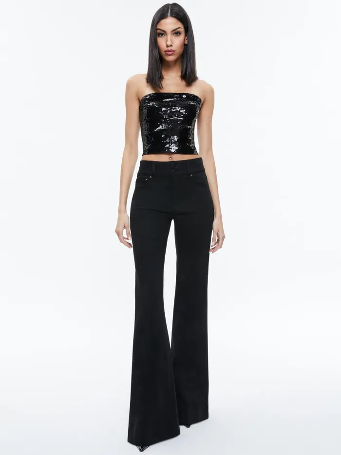 Tops Women Alice Olivia VIVI SEQUIN CROPPED TOP Black