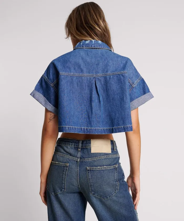 TRUE BLUE CROPPED WESTERN SHIRT Women One Teaspoon Denim Tops TRUE BLUE CROPPED WESTERN SHIRT Women One Teaspoon Denim Tops