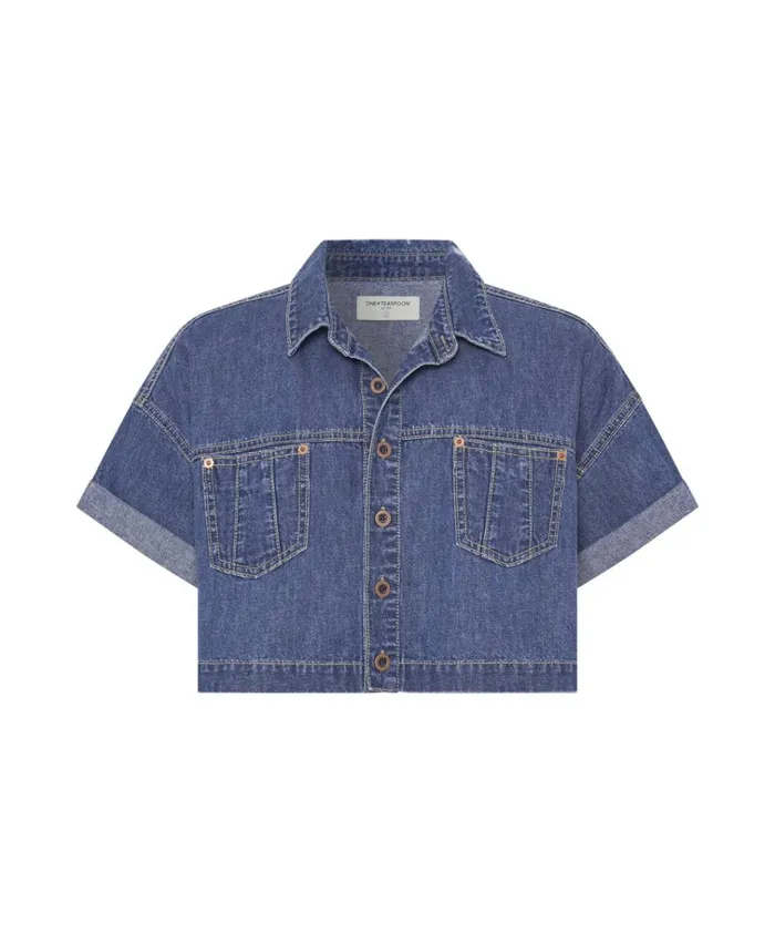 TRUE BLUE CROPPED WESTERN SHIRT Women One Teaspoon Denim Tops TRUE BLUE CROPPED WESTERN SHIRT Women One Teaspoon Denim Tops