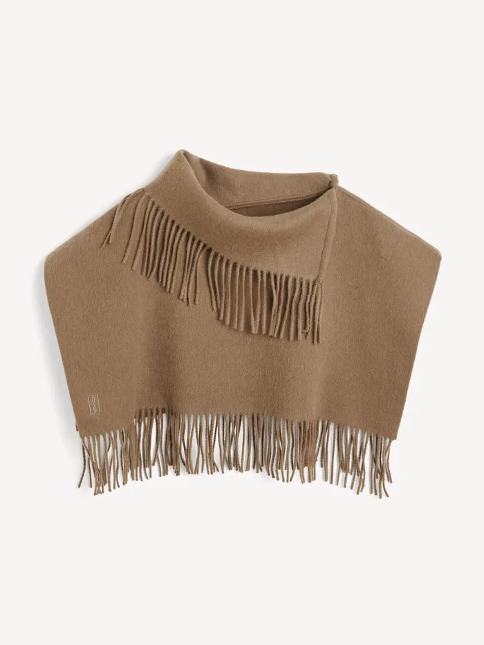 Turtla Wool Fringe Bib Light Brown Women By Malene Birger Scarves