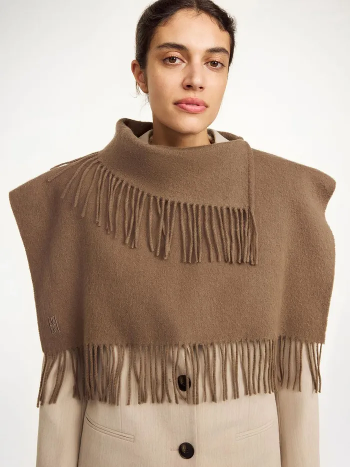 Turtla Wool Fringe Bib Light Brown Women By Malene Birger Scarves