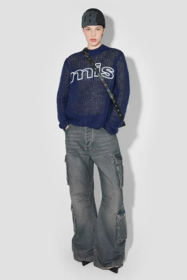 Unbrushed Mohair Open Knit Navy Women MISBHV Knitwear
