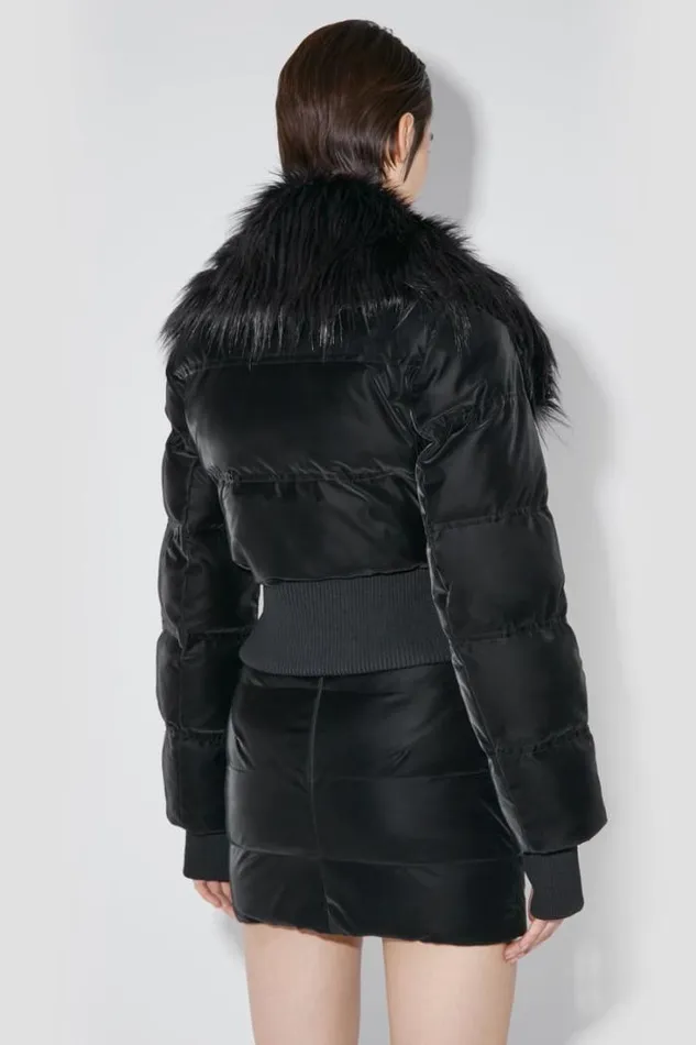 Velvet Latex Cropped Puffer Jacket With Fur Black Women MISBHV Outerwear