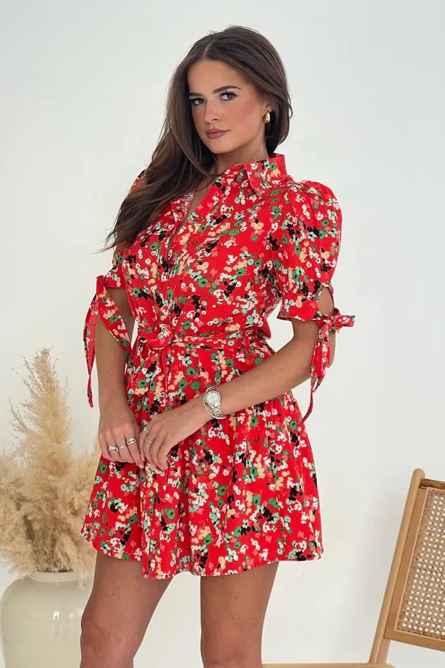 Victoria Red Ditsy Mini Shirt Dress Women Girl In Mind Shirt Dresses
