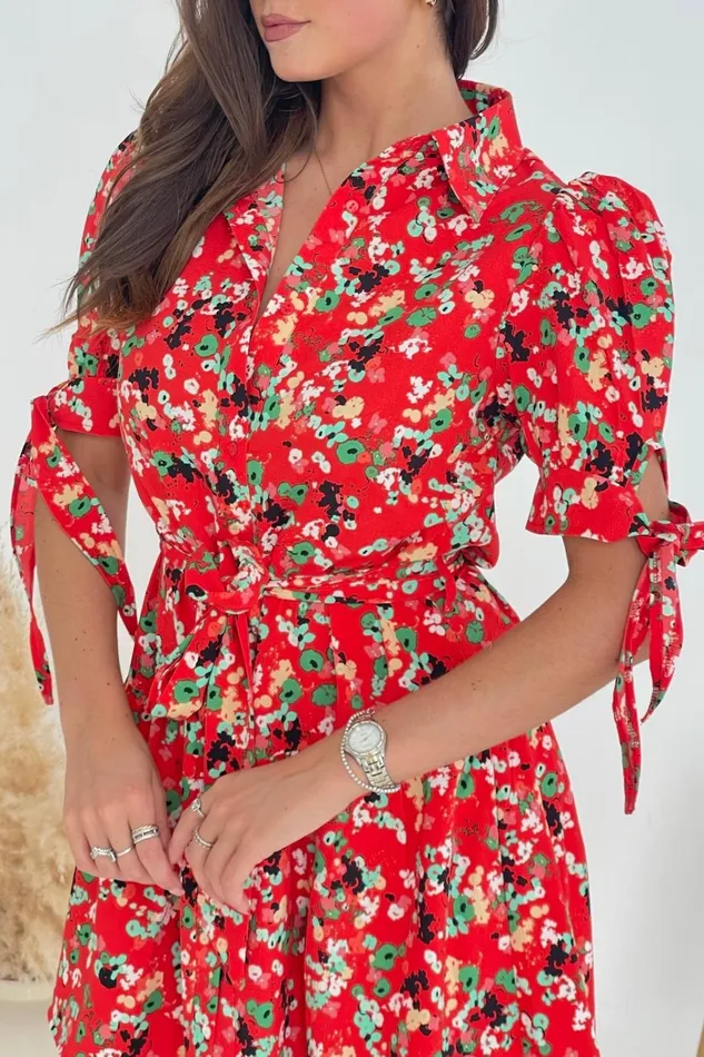 Victoria Red Ditsy Mini Shirt Dress Women Girl In Mind Shirt Dresses