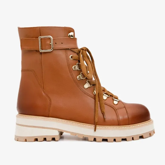 Vinci Leather Boots and Booties The Belgrano Tan Leather LaceUp Ankle Boot With A Side Zipper 8211 Women
