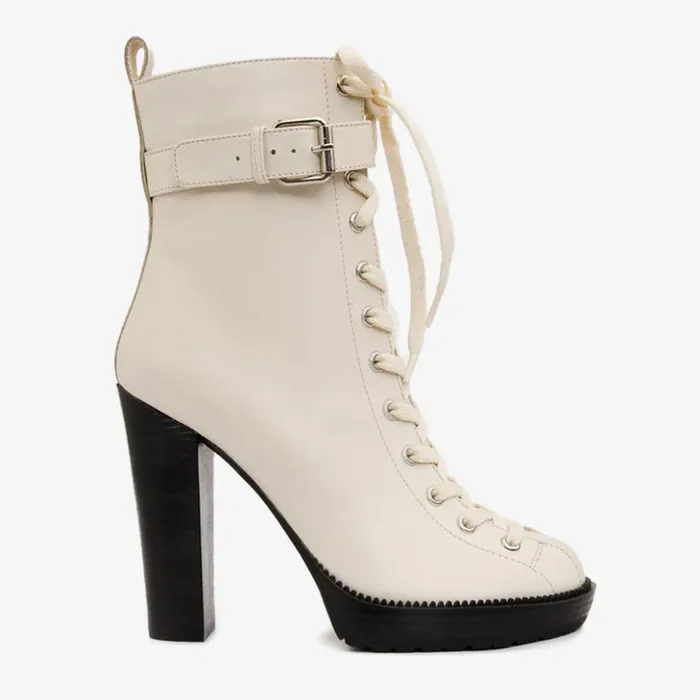 Vinci Leather Boots and Booties The Estrada Cream Leather LaceUp Platform Heel Mid Calf Boot 8211 Women Vinci Leather Boots and Booties The Estrada Cream Leather LaceUp Platform Heel Mid Calf Boot 8211 Women