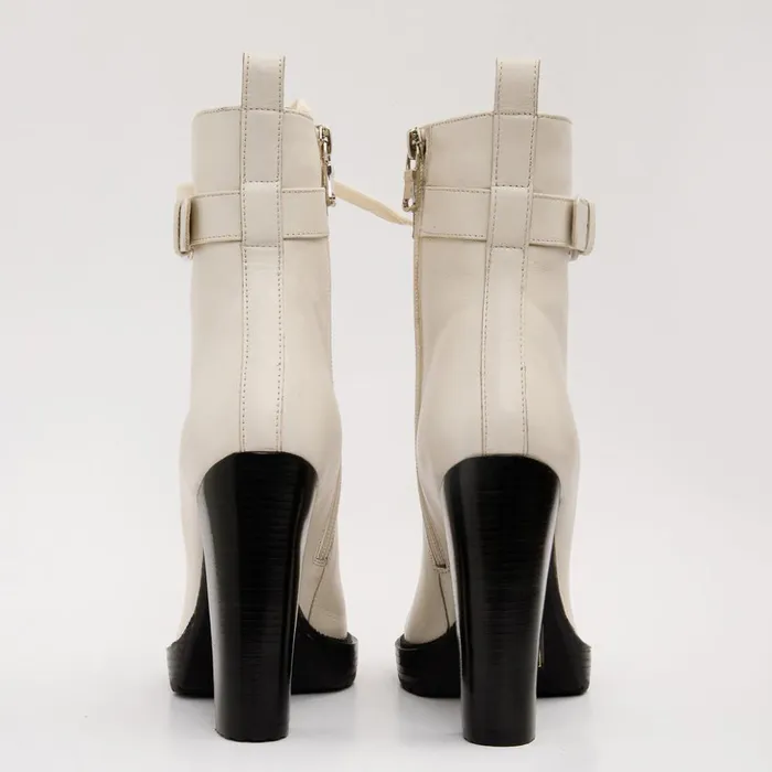 Vinci Leather Boots and Booties The Estrada Cream Leather LaceUp Platform Heel Mid Calf Boot 8211 Women