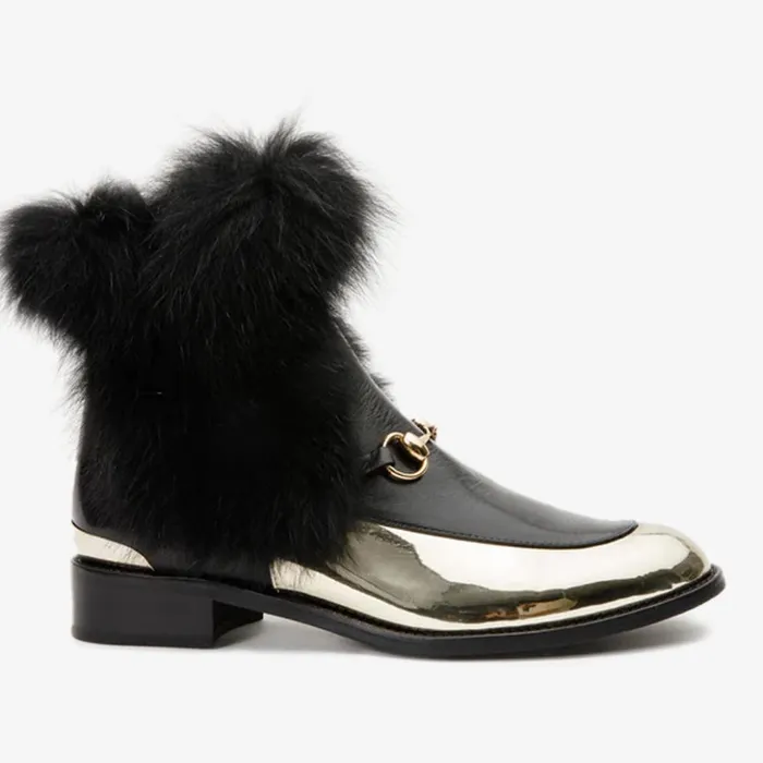 Vinci Leather Boots and Booties The Izmir Black and Gold Leather Natural Fox Fur Mid Calf Boot 8211 Women Vinci Leather Boots and Booties The Izmir Black and Gold Leather Natural Fox Fur Mid Calf Boot 8211 Women
