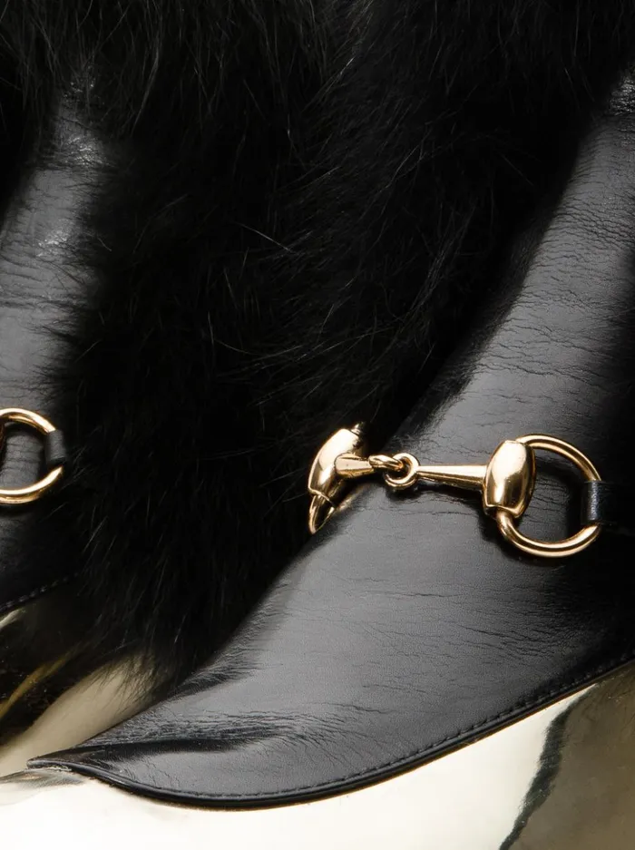 Vinci Leather Boots and Booties The Izmir Black and Gold Leather Natural Fox Fur Mid Calf Boot 8211 Women