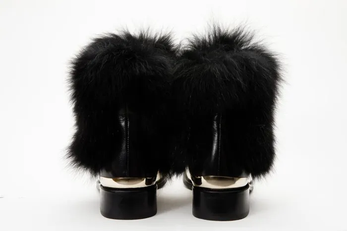 Vinci Leather Boots and Booties The Izmir Black and Gold Leather Natural Fox Fur Mid Calf Boot 8211 Women