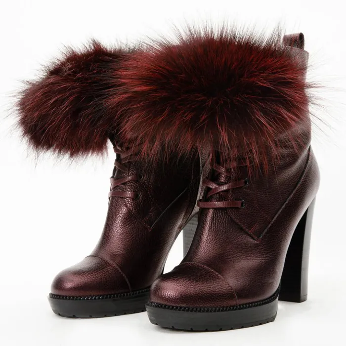Vinci Leather Boots and Booties The Melo Burgundy Leather Natural Mid Calf Platform Heel Boot 8211 Women
