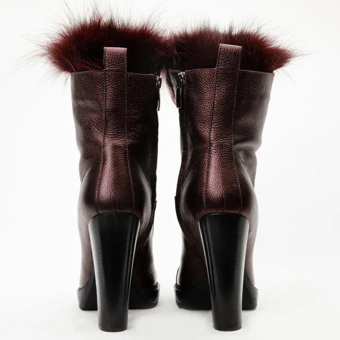 Vinci Leather Boots and Booties The Melo Burgundy Leather Natural Mid Calf Platform Heel Boot 8211 Women
