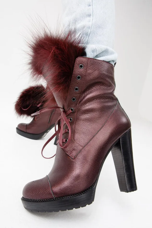 Vinci Leather Boots and Booties The Melo Burgundy Leather Natural Mid Calf Platform Heel Boot 8211 Women