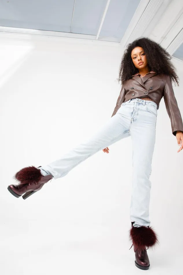 Vinci Leather Boots and Booties The Melo Burgundy Leather Natural Mid Calf Platform Heel Boot 8211 Women