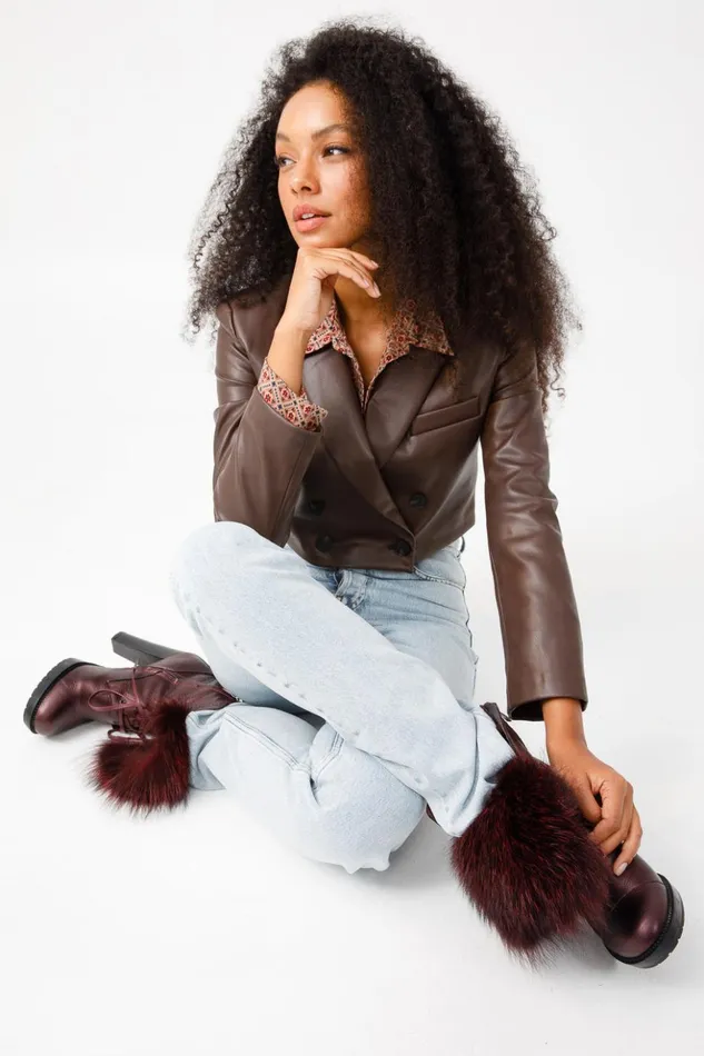 Vinci Leather Boots and Booties The Melo Burgundy Leather Natural Mid Calf Platform Heel Boot 8211 Women