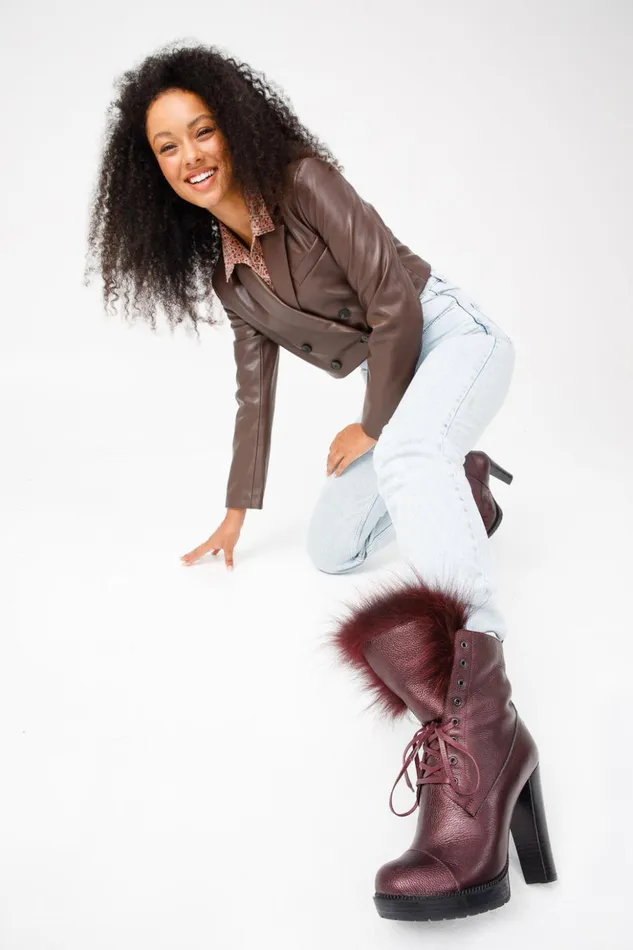 Vinci Leather Boots and Booties The Melo Burgundy Leather Natural Mid Calf Platform Heel Boot 8211 Women