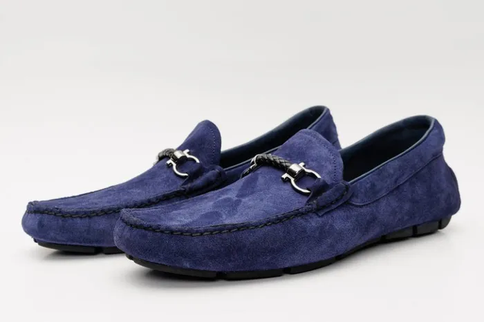 Vinci Leather Dress Shoes The Bari Navy Blue Suede Leather Bit Drive Loafer Shoe 8211 Men
