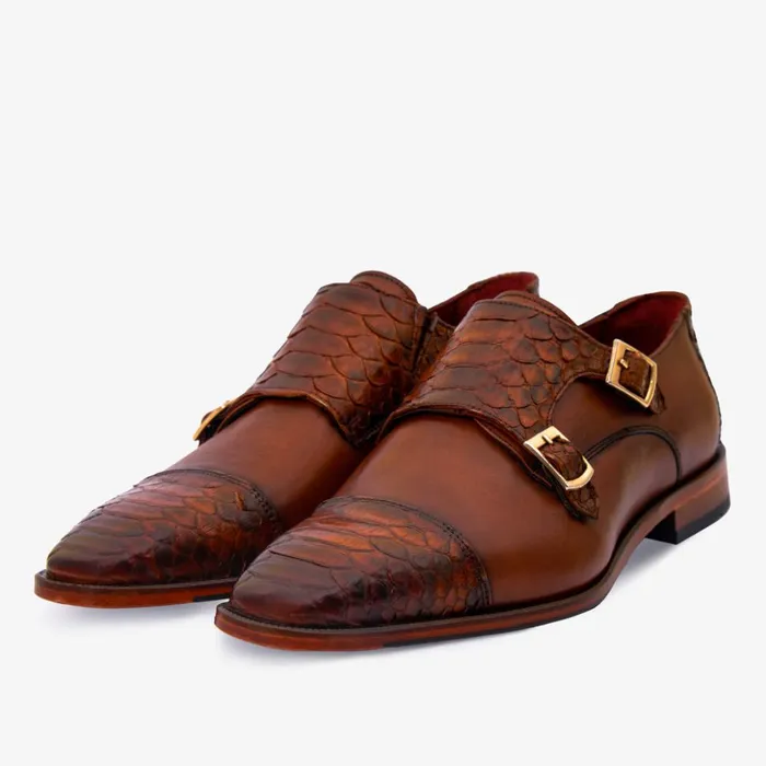 Vinci Leather Dress Shoes The Bishkek Tan Leather Cap Toe Double Monk Strap Shoe 8211 Men