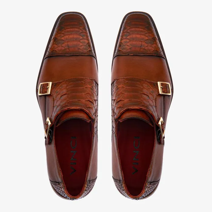 Vinci Leather Dress Shoes The Bishkek Tan Leather Cap Toe Double Monk Strap Shoe 8211 Men