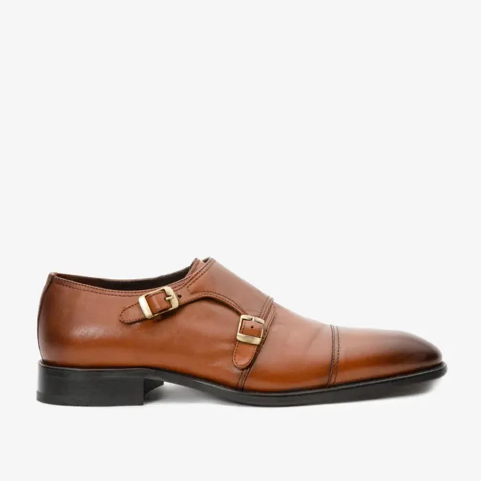 Vinci Leather Dress Shoes The Essen Brown Cap Toe Double Monk Strap Shoe 8211 Men