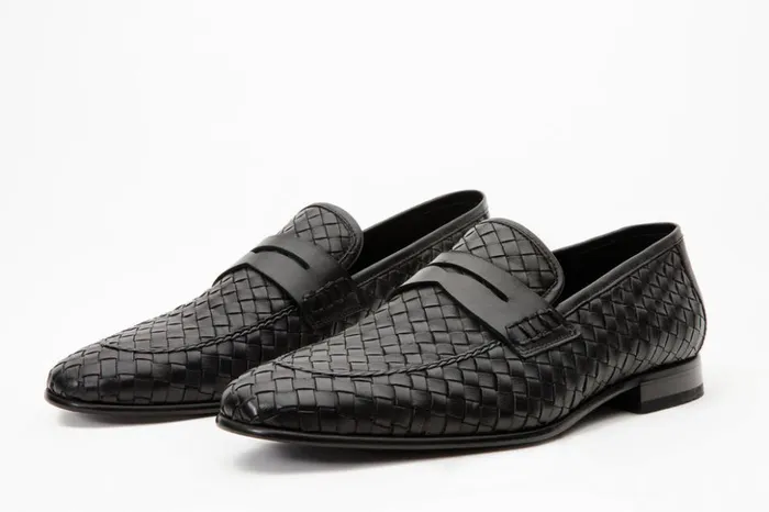 Vinci Leather Dress Shoes The Grand Woven Leather Black Shoe Penny Loafer 8211 Men