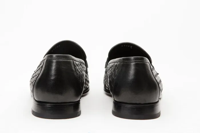 Vinci Leather Dress Shoes The Grand Woven Leather Black Shoe Penny Loafer 8211 Men