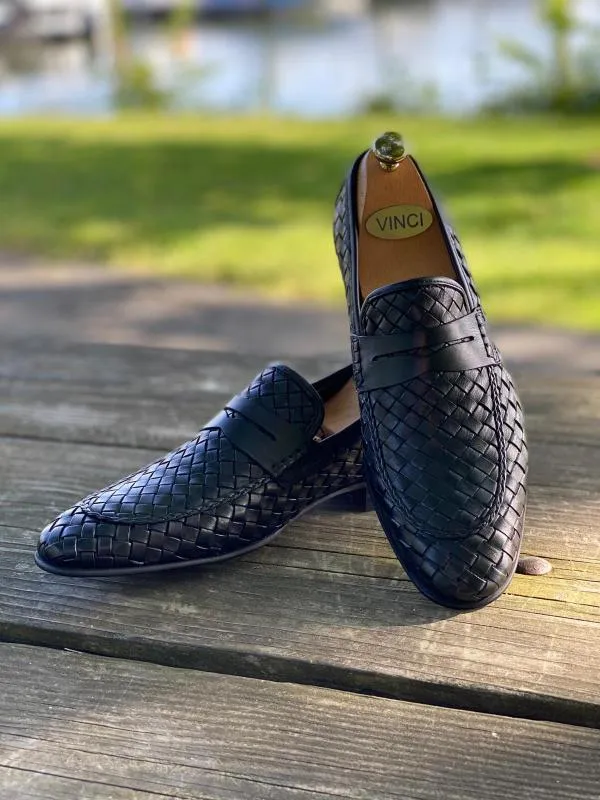 Vinci Leather Dress Shoes The Grand Woven Leather Black Shoe Penny Loafer 8211 Men