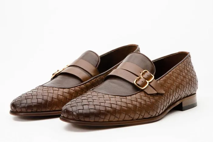 Vinci Leather Dress Shoes The Vatra Tan Woven Double Monk Strap Shoe 8211 Men