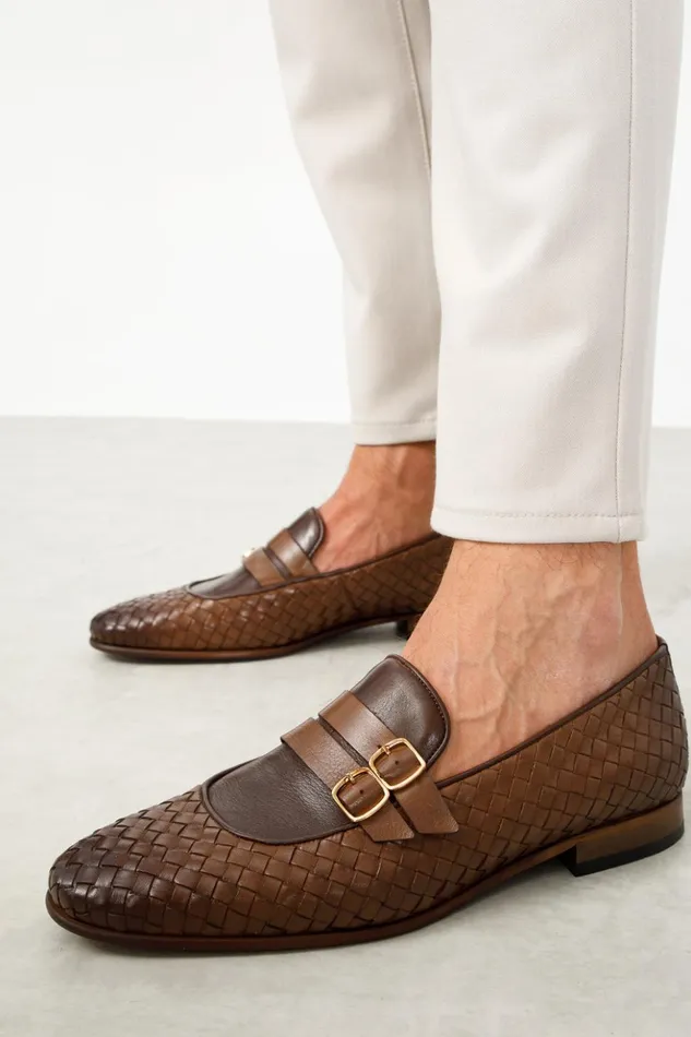 Vinci Leather Dress Shoes The Vatra Tan Woven Double Monk Strap Shoe 8211 Men