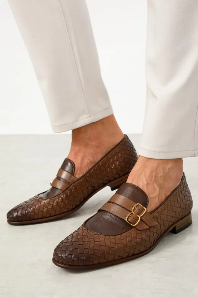 Vinci Leather Dress Shoes The Vatra Tan Woven Double Monk Strap Shoe 8211 Men