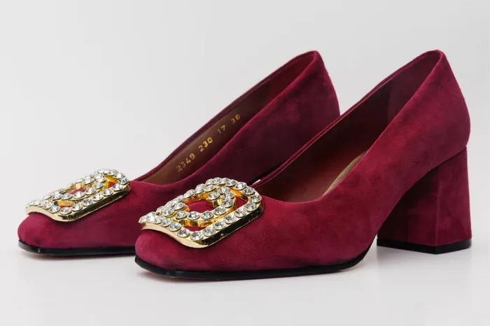 Vinci Leather Heels The California Burgundy Suede Leather Block Heel Pump Shoe 8211 Women