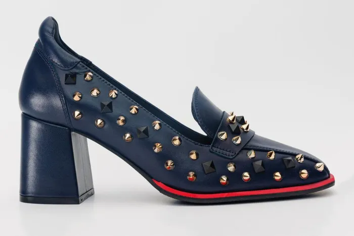 Vinci Leather Heels The Infanta Navy Blue Spike Leather Block Heel Pump Shoe 8211 Women Vinci Leather Heels The Infanta Navy Blue Spike Leather Block Heel Pump Shoe 8211 Women